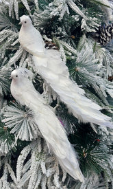 Ornament Crăciun Pasare Alba cu Pene și Sclipici